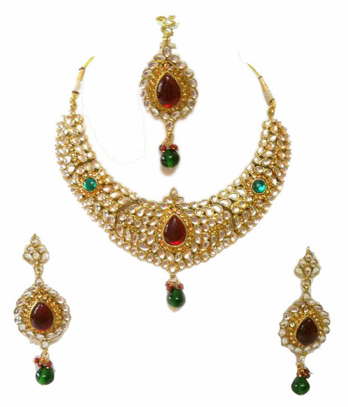 Red Green Kundan Necklace Set 04