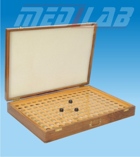 Box for Glass Specimen Tubes - Wood, Brown, Hinged Lid | Multiple Tube Capacity, Grid Pattern, Durable, Organized Storage