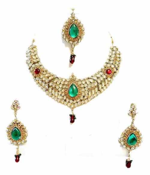 Green Red Kundan Necklace Set 05