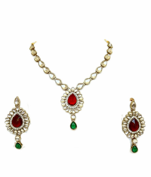 Red Green Kundan Necklace Set 10