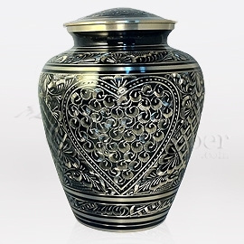 Etched Ebony Brass Metal Cremation Urn
