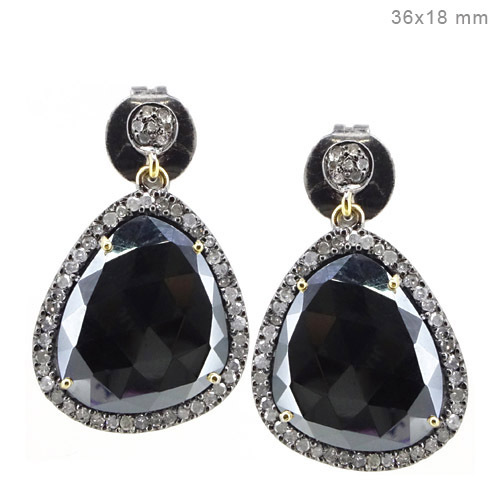 Black Spinel Diamond Gold Earrings
