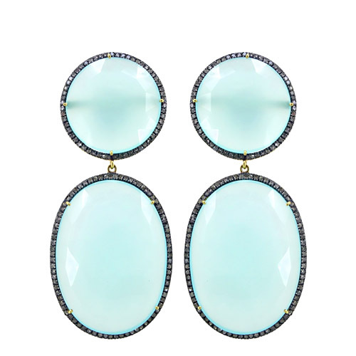 Onyx Beads Diamond Gold Earrings