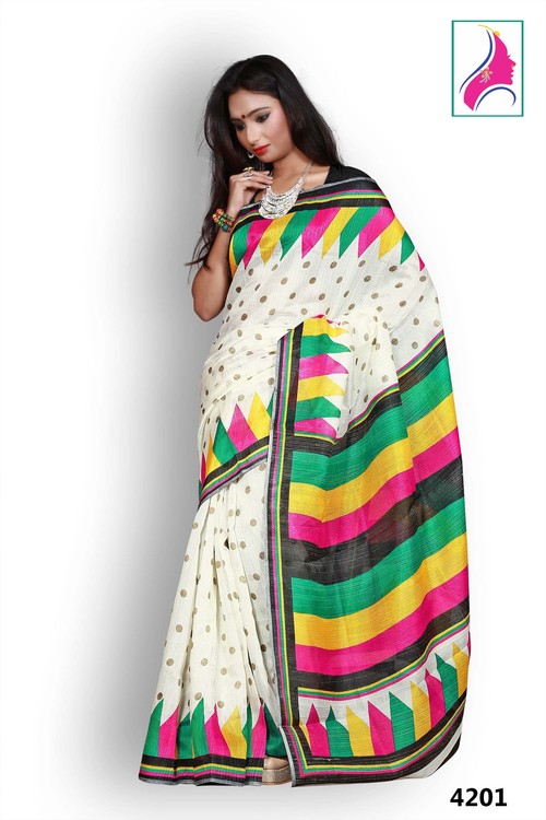 Pleasing Floral White Designer Printed Special Daya s Saree