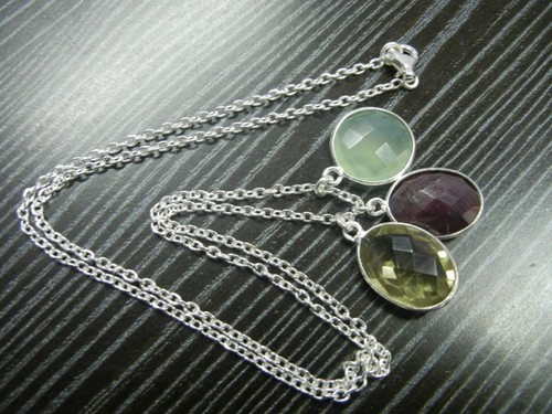 Silver Bezel Set Necklace with Gemstone