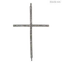 Pave Diamond Silver Cross Pendant - Silver 69x39mm, 0.65cts Diamond, Trust Stamp Certified