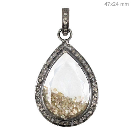 Silver Pave Diamond Crystal Pendant
