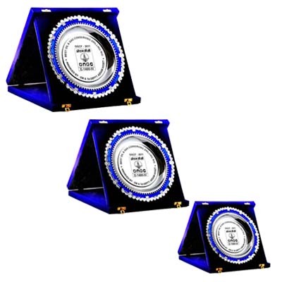 I-SERIES - Metal Salver, Three Sizes, Blue | Stylish Design, Velvet Case, Corporate Awards