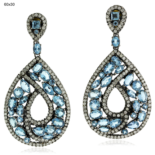 18 k Gold Diamond Gemstone Dangle Earrings Jewelry