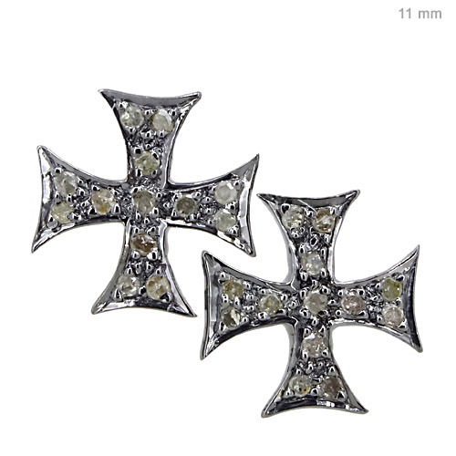 Pave Diamond Silver Earrings