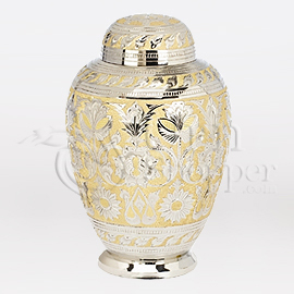 Gold Floral Brass Metal Cremation Urn