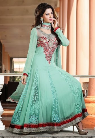 Salwar Suits in India - Georgette, 54 Inches, Teal | Handcrafted Embroidery, Elegant Anarkali Design, Comfortable Fit