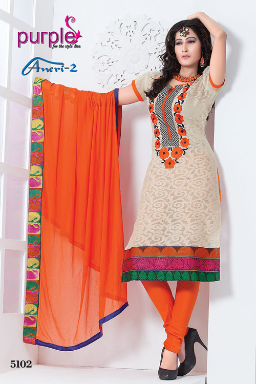 Aneri 2 - Cotton Georgette Anarkali Suit, Off-White with Embroidery Cutwork, Elegant Party Wear