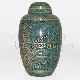 Mountain Scene Brass Metal Cremation Urn