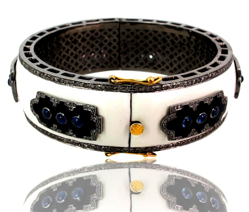 Gold Diamond Blue Sapphire Bangle