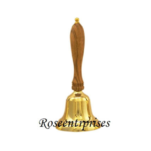 Golden Gold Plated Brass Hand Bell With Wooden Handle