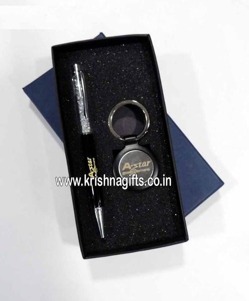 Gift Set 2 pc Astar - Cardboard Box 17x5x2cm, Metal Pen & Keychain, Customizable Logo, Corporate Gifts
