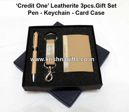 Gift Set 3pc Credit One - Leatherite & Metal, 12x8x3cm Box | Card Case, Keychain, Pen