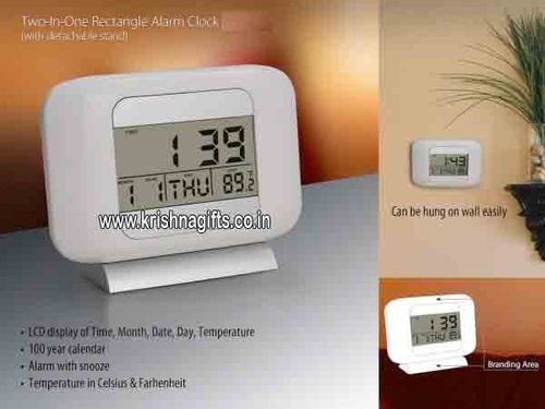 LCD Clock Two-in-One - Plastic, 10x7x3 cm, White | Dual Display, Date, Temperature, Battery Powered