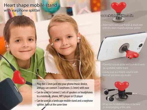 Mobile Stand Ear Phone Splitter HeartShape