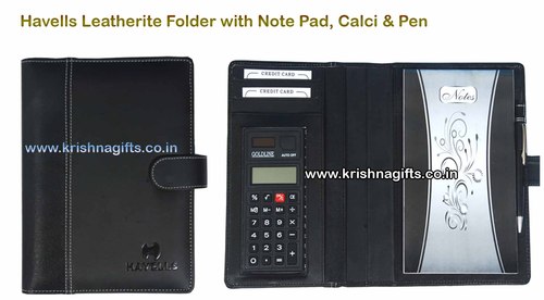 Organiser Folder with Note Pad Calci Pen - Leatherette, 8x5x1 Inches, Solar-Powered Calculator, Magnetic Clasp, Ballpoint Pen, 50-Sheet Notepad