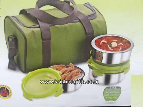 Tiffin Smart with Case with 3SS Container - Stainless Steel, 30x20x15cm, Olive Green | Leakproof, Insulated Bag, Microwave Safe