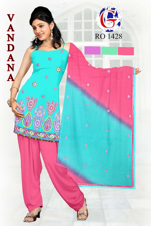 Embroided Cotton Salwar Suits Material - Aqua Color, Soft Cotton | Vibrant Colors, Easy Stitching, Attractive Patterns