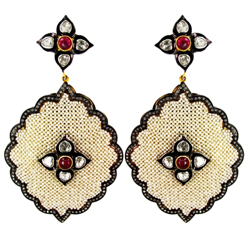 Pearl Ruby Diamond Gold Earrings