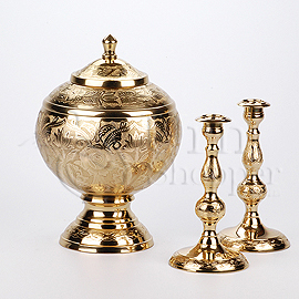 Polished Brass Metal Memorial Cremation Urn Set
