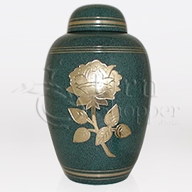 Rose Teal Brass Metal Cremation Urn