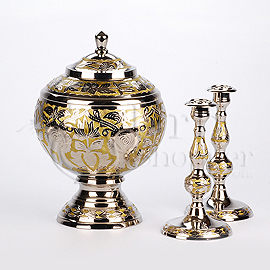 Silver-Gold Brass Metal Memorial Cremation Urn Set