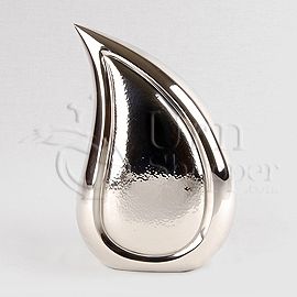Teardrop Bright Silver Brass Metal Cremation Urn