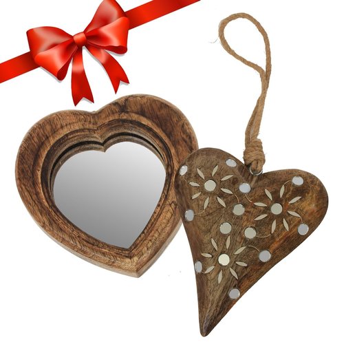 Handmade Wooden Heart Shaped Wall Mounted Mirror & Beautiful Wall Hanging Home Decorative