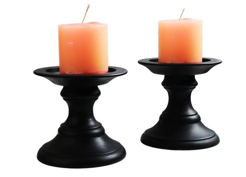 Set of 2 Handcrafted Wooden Candle Pillar Holders with Shiny Black Duco Paint