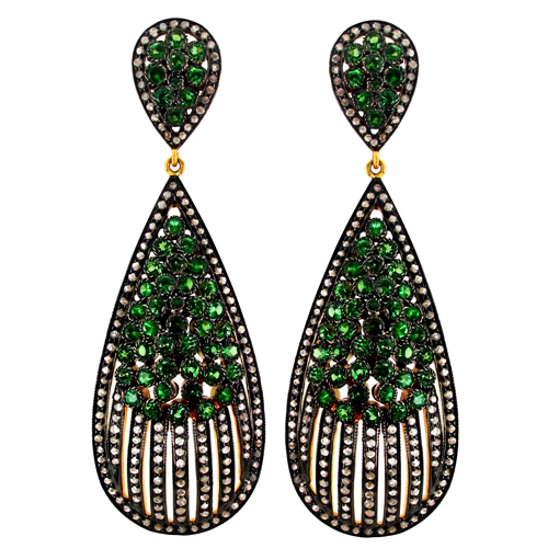 Tsavorite Diamond Gold Earrings