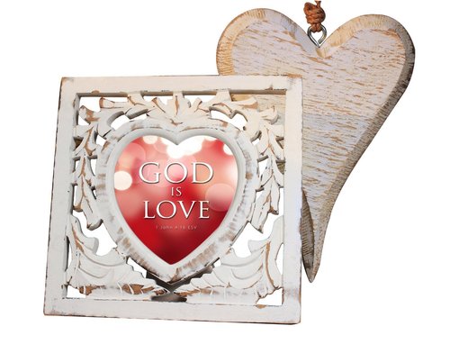 Painstakingly hand-chiseled, white-washed Wooden Heart. Hand-carved exquisite Photo Frame