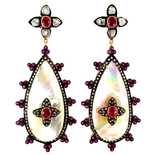 MOP Ruby Diamond Gold Earrings