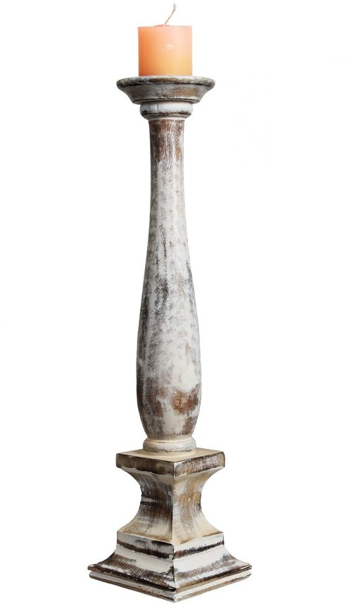 White Distressed Hand Carved Wooden Pillar Candle or T Light Holder Housewarming