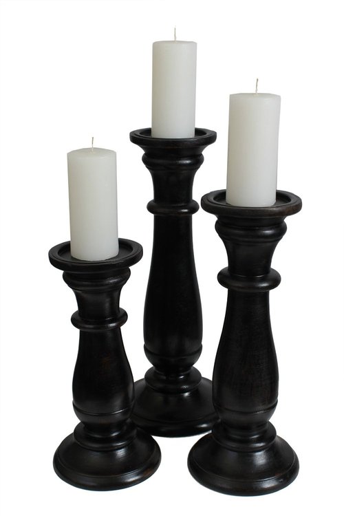 Set of 3 Hand carved Pillar Candle Holders 10" 12" 14" Painted with Duco Paint