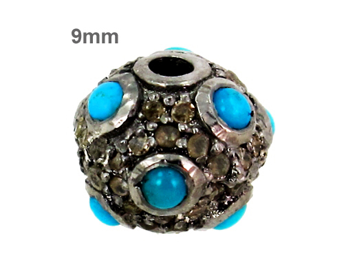Turquoise Diamond Silver Finding - 925 Sterling Silver, 9 mm, Turquoise, Diamond | Elegant Design, Versatile Use, Fine Craftsmanship