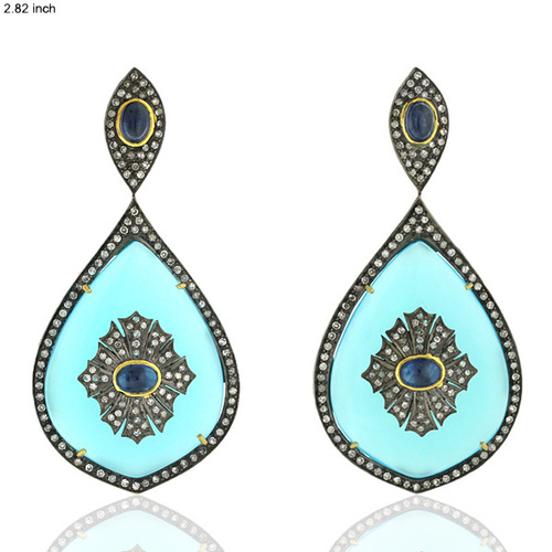 18 k Gold Diamond Gemstone Dangle Earrings Jewelry