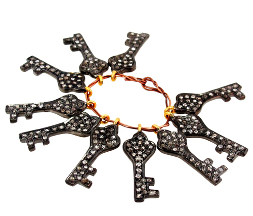 925 Sterling Silver Diamond Key Charms Pendant