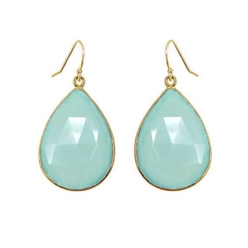 Pear Aqua Chalcedony Gemstone Drop Earring