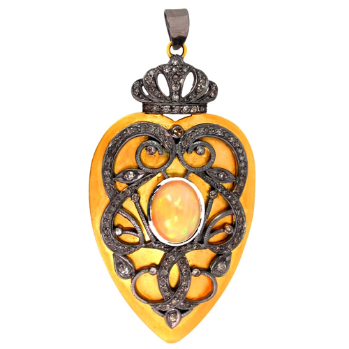Opal Diamond Gold Pendant