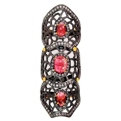Pink Tourmaline Diamond Gold Ring