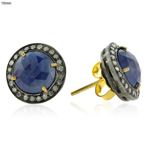 18 k Gold Diamond Sapphire Stud Earrings Jewelry