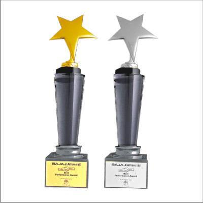 I-SERIES - Metal & Acrylic, 250-300mm, Golden or Silver | Stylish Square Base, 5-Point Star Trophy, Award Recognition