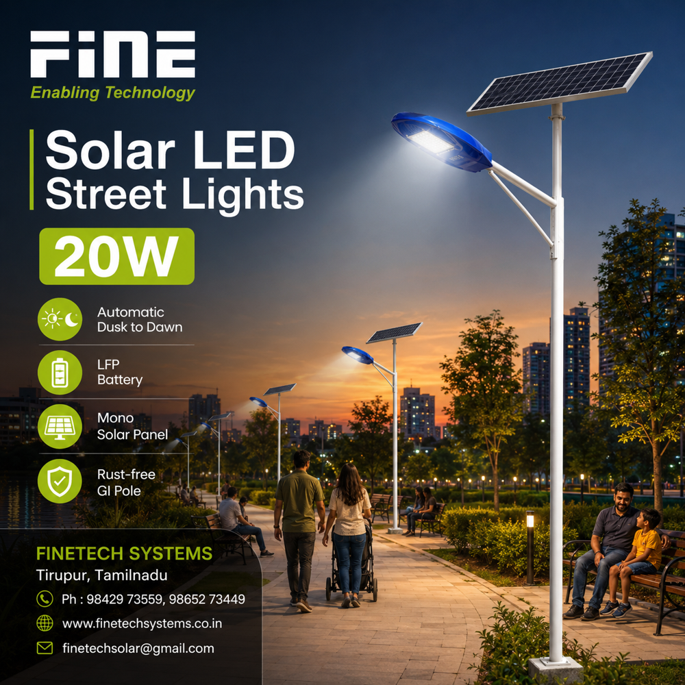 Solar Street Light - Finetech Material Black Color | Energy-Efficient Design Enhanced Illumination