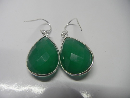 Green Onyx Bezel Earrings
