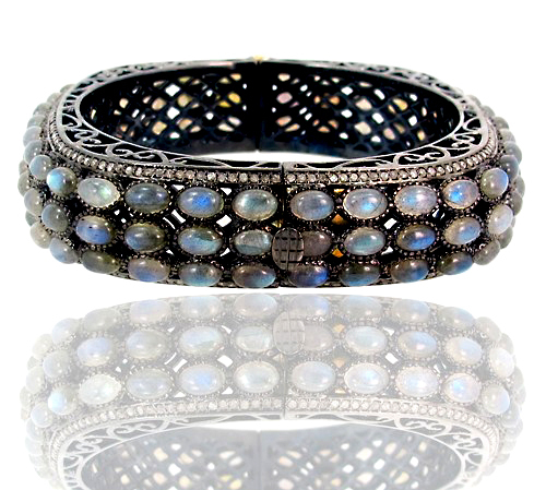 Labradorite Diamond Gold Bangle